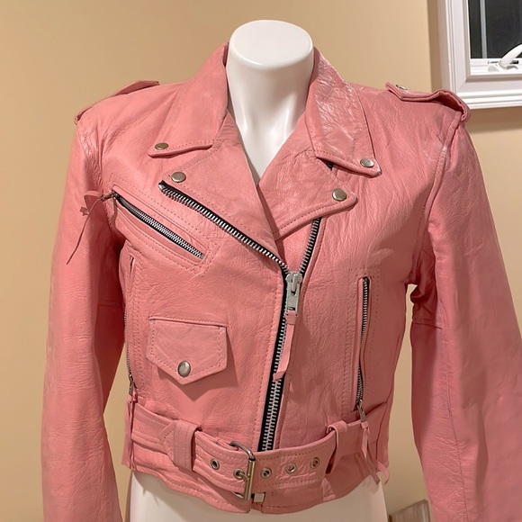 Unik Jackets & Blazers - Pink leather motorcycle jacket